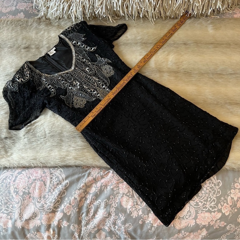 True 80’s Vintage AVENUE 7 CONTINENTAL FASHIONS INC Black Silk Heavy Beading S - Picture 7 of 16